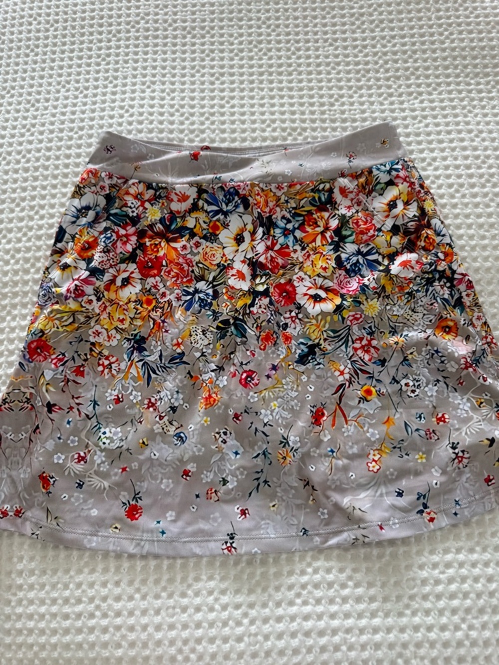 Light Gray Floral A-Line Skirt with Multicolor Blooms